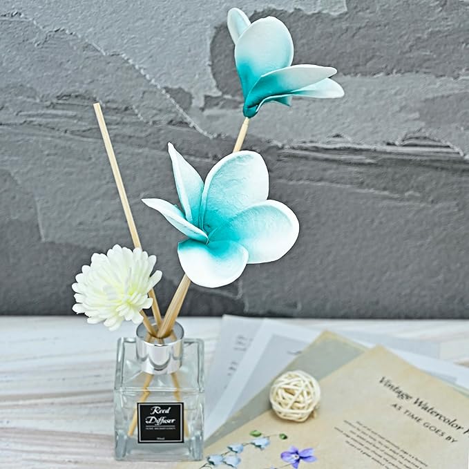 Birthday Gifts for Women 10pcs Gradient Peacock Blue Flowers PU Real Touch Flowers Hawaiian Plumeria Frangipani Artificial Flowers for DIY Birthday Gifts Wedding Gifts Home Decor Table Centerpiece