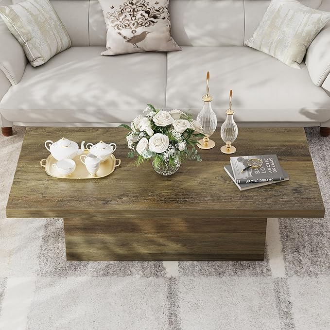 Farmhouse Coffee Table, 47.25" Modern Center Tables Wood Cocktail Table, Scratch-Resistant Accent Table with Sturdy Frame for Living Room, Home Office & Lounge