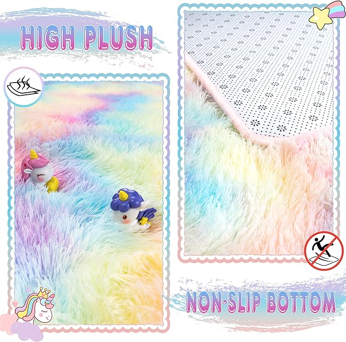 Ultra Fluffy Rug for Living Room Bedroom, 5x7 Fuzzy Large Area Rug for Living Room, Plush Soft Shag Carpet for Girl Boy Kids, Non Slip Rug Modern Indoor Home Decor Aesthetic, Rainbow