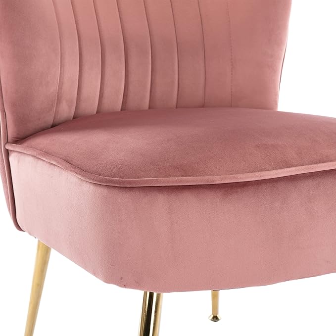 Velvet Accent Chairs Set of 2 Comfy Living Room Chair Armless Slipper Chair Mid Century Side Single Sofa Chair with Golden Legs Wingback for Bedroom Guest Room, Pink