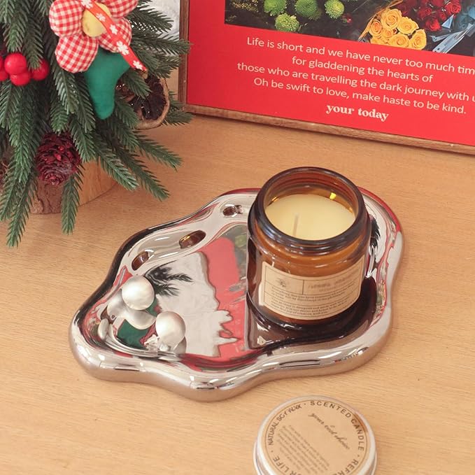 Ceramic Jewelry Tray Trinket Dish, Decorative Cloud Vanity Key Tray for Women, Ring Holder Dish, Cute Jewelry Plate Bowl Room Decor Aesthetic, Silver, Medium