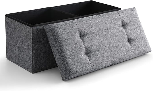CUYOCA Storage Ottoman Bench Foldable Seat Footrest Shoe Bench End of Bed Storage with Flipping Lid, 75L Storage Space, 30 inches Linen Fabric Dark Grey