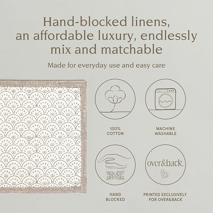 over&back Set of 4 Hand-Blocked Placemats - Colorful Dining Table Mat - Each Placemat is Unique - 100% Cotton - Machine Washable - Kitchen and Home Decor - Taupe Arch