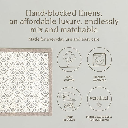 over&back Set of 4 Hand-Blocked Placemats - Colorful Dining Table Mat - Each Placemat is Unique - 100% Cotton - Machine Washable - Kitchen and Home Decor - Taupe Arch