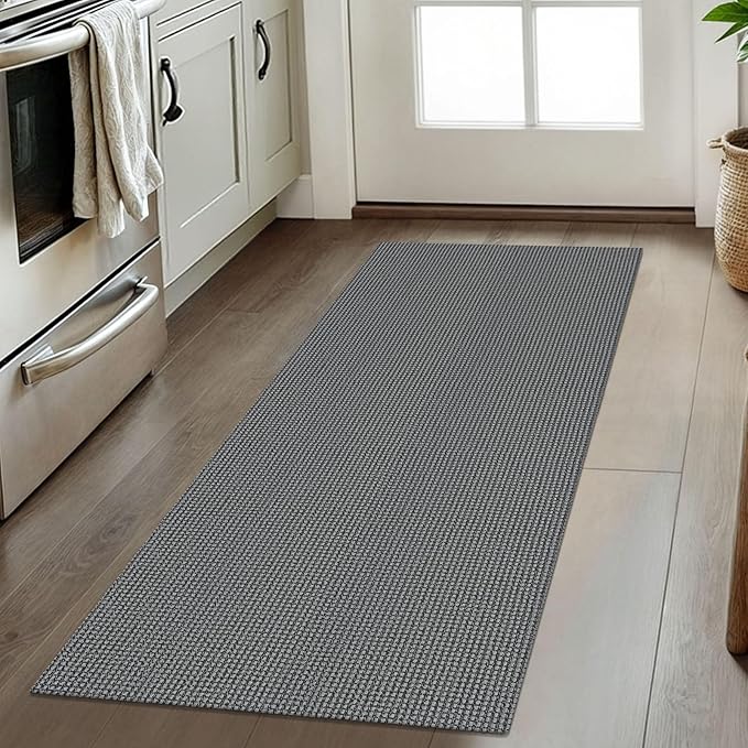 IOHOUZE Washable Runner Rug 2x5 Non Slip Runners for Hallways Entryway Runner Indoor, Kitchen Throw Rug Woven Cotton Floor Carpet for Hall Entrance Bedroom, Dark Grey