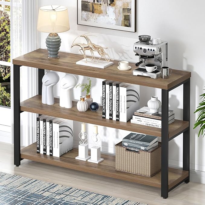 EXCEFUR Modern Sofa Table Behind Couch, Console Table with 3 Tier Shelves, Foyer Tables for Living Room Entryway Hallway, Rustic Oak