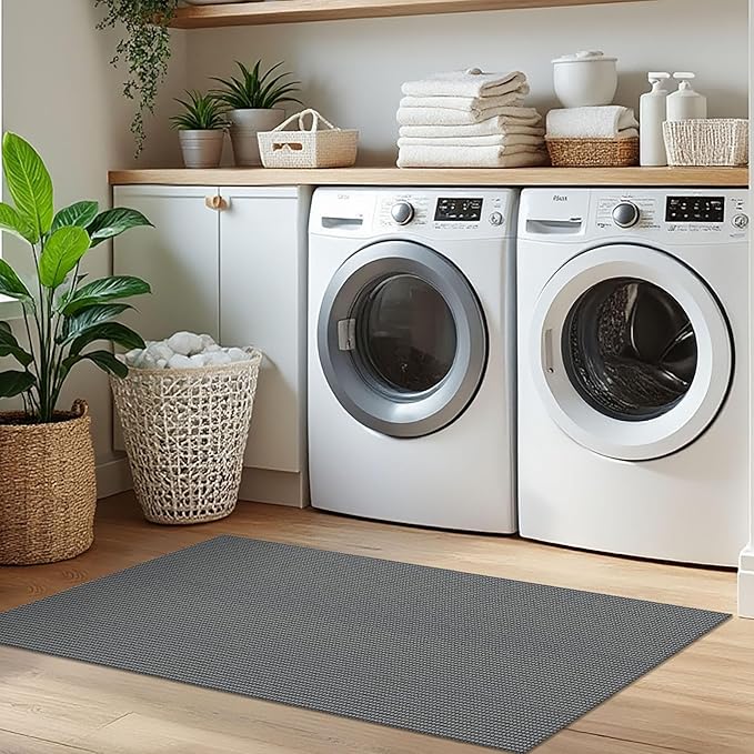 IOHOUZE Washable Runner Rug 2x5 Non Slip Runners for Hallways Entryway Runner Indoor, Kitchen Throw Rug Woven Cotton Floor Carpet for Hall Entrance Bedroom, Dark Grey