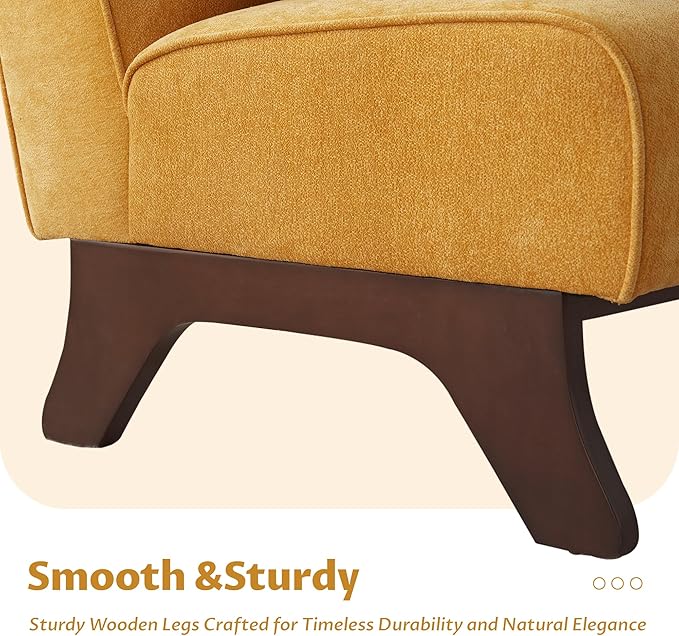 Upholstered Armless Accent Chair,Modern Comfy Living Room Chairs with Wooden Legs& Pillows,Lounge Sofa Side Chair for Bedroom Farmhouse Reading (Yellow, 1 PC)