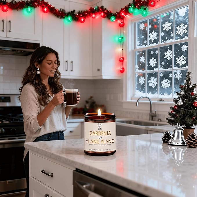 28oz Scented Candles Set, 4Pack Floral Chirstmas Halloween Candles 7oz Candle, Birthday Gifts for Women Long Lasting Soy Wax Candle Non Toxic for Home Decor Aromatherapy, Rose/Lemon/Gardenia/Lilac