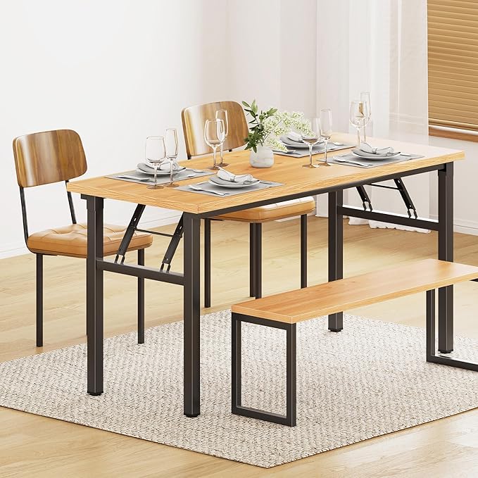 DlandHome Large Computer Desk, Folding Desk, Decent and Steady Home Office Desk/Workstation/Table 54.3inch Teak Black