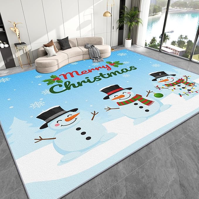 Christmas Rug 4x6-4x6 Rug, Cute Snowman Living Room Rugs, Merry Christmas Bedroom Rugs, Winter Snowflake Carpet, Cartoon Xmas Kids Girls Boys Home Decor & Gifts
