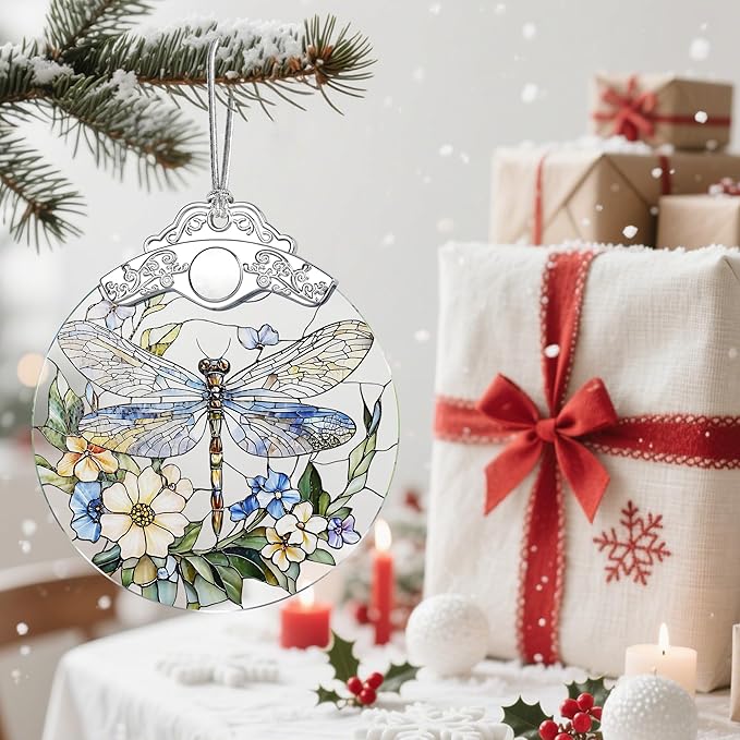 Stained Glass Dragonfly Ornament: Christmas Decorations, Ornaments for Christmas Tree & Holiday Ornaments – Holiday Present, Gift Exchange Ideas & Elegant Keepsake Gift for Family, Coworkers & Friends