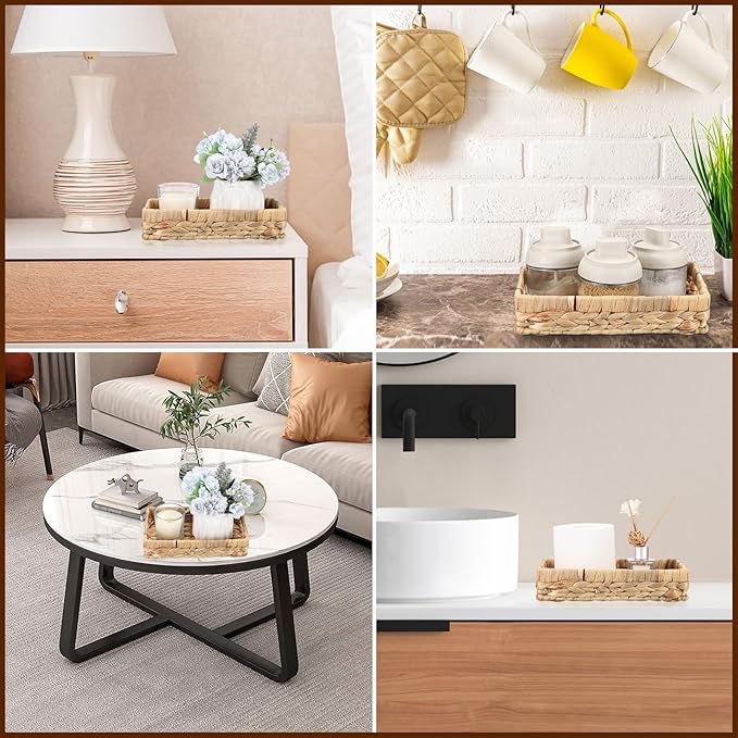 Hipiwe Small Keys Basket for Entryway Table Decorative Wicker Basket Tray Woven Organizer Baskets Water Hyacinth Snacks Fruit Serving Trays for Keys Wallet Cell Phone Candy Organizing, 9.8"x6.3"