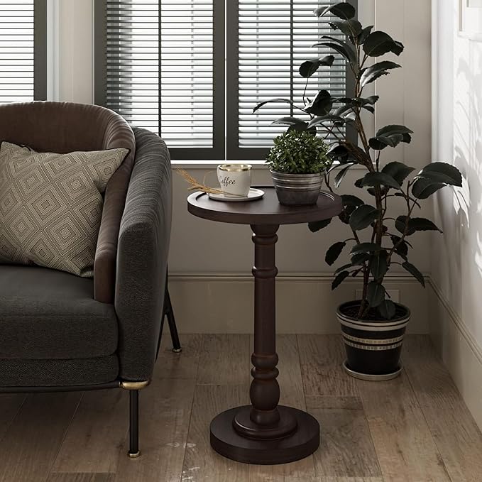 Pedestal Small Drinking Table, Traditional Tray Top End Table, Espresso