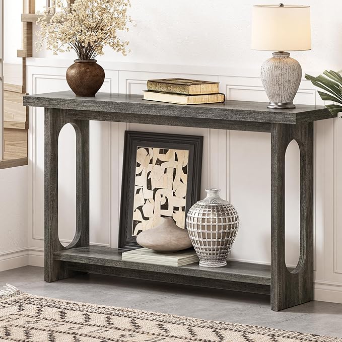 Entryway Console Table, 55" Wood Grey Console Table Narrow Sofa Tables with Storage Hallway Foyer Tables for Entryway, Living Room, Hallway