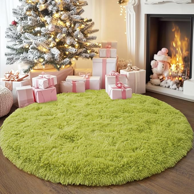 4'x4' Grass Green Round Rug for Bedroom, Ultra Soft Fluffy Circle Rug for Kids Girls Boys Room, Cute Shag Rugs for Living Room Playroom Tent Castle Home Decor Rug