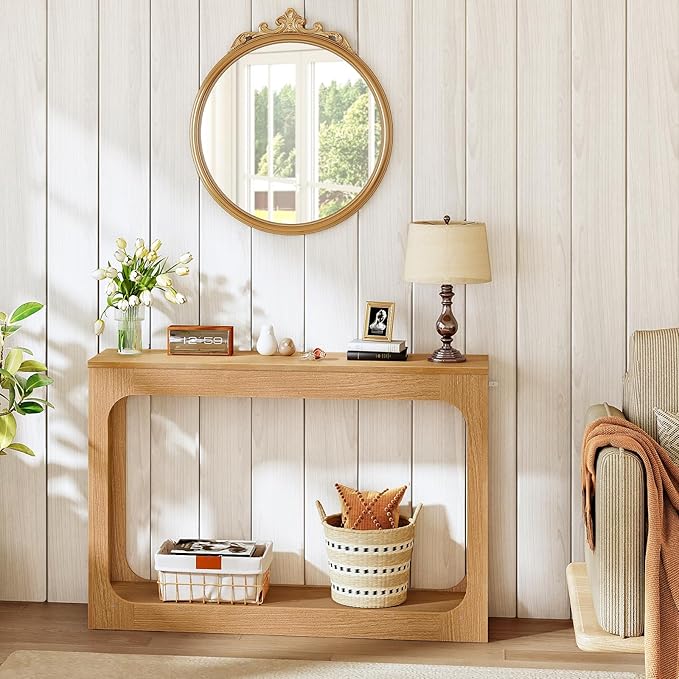 47.2" Long Console Table, Entryway Table, Hallway Table, 2-Tier Behind Couch Table, Corridor Decor Stand, Narrow Rectangular with Storage for Living Room, Entry, Hallway, Light Walnut MXG03NL