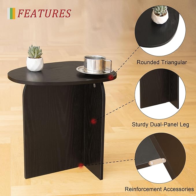 AWASEN Black Side Table, Small Triangle End Table Living Room, Modern Accent Table with Unique Tabletop, Mini Bedside Table for Small Spaces, Black