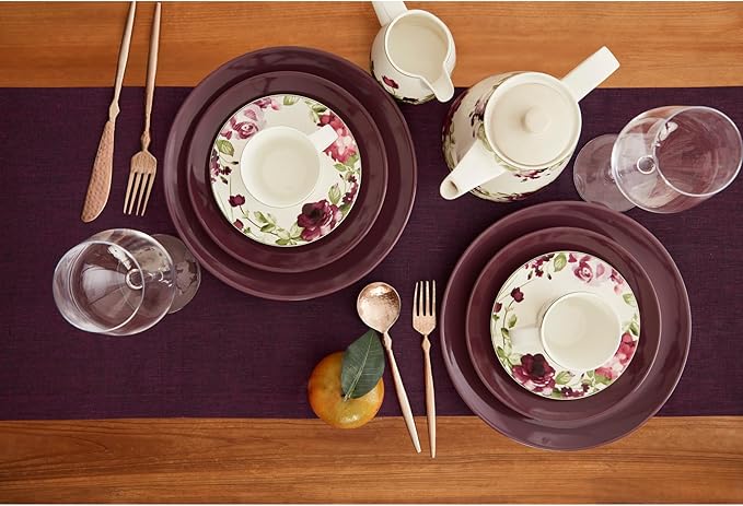 Solino Home Linen Short Table Runner 60 Inches - Athena, 100% Pure Linen Chambray Burgundy Table Runner 14 x 60 Inch Ideal for Dresser and Coffee Tables - Fall, Halloween, Thanksgiving, Christmas