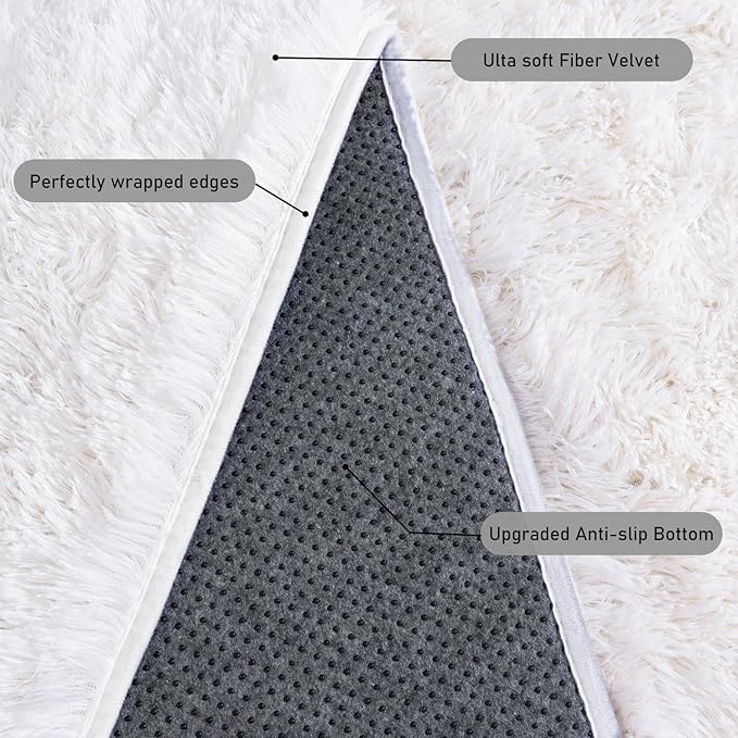 Runner Rugs for Bedroom 2x6 Rug Runners for Hallways Non Slip Soft Shag Bedside Rug, Fluffy Area Rug Throw Rugs for Living Room, Floor Carpet Runner for Nursery Kids Dorm, Cream White