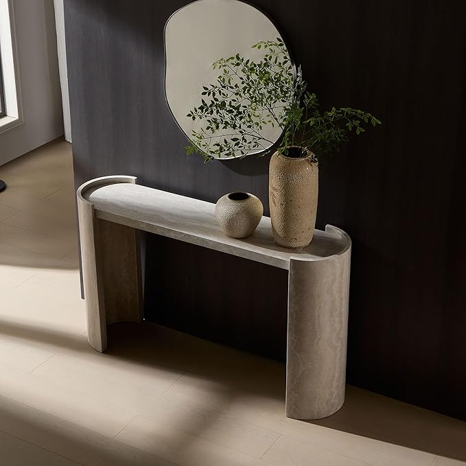 53.15" Faux Marble Pattern Entryway Table - Modern Narrow Console Table for Living Room and Hallway,Beige