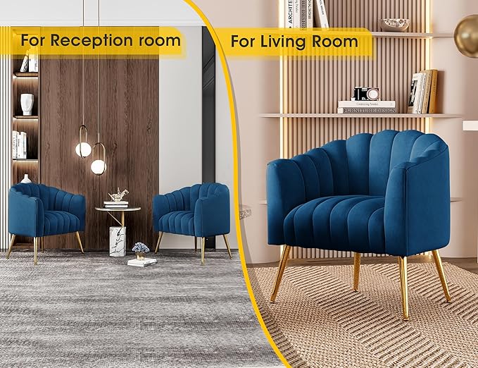 Oversized Pumpkin Couch Accent Chair, Modern Comfy Velvet Upholstered Barrel Chairs, Luxury Single Sofa Armchair for Living Room, Waiting Room, Office and Vanity, (Navy)