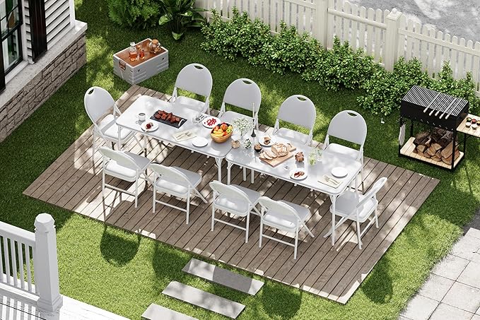 5-Piece Rectangle Folding Table and Chairs Set, Foldable Portable Card Table and Chairs, Scratch & Stain Resistant Tabletop, for Dining Room, Living Room, Office, Camping, Gatherings, Gray