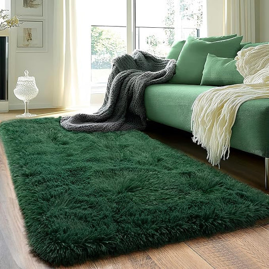 Runner Rugs for Bedroom 2x6 Rug Runners for Hallways Non Slip Soft Shag Bedside Rug, Fluffy Area Rug Throw Rugs for Living Room, Floor Carpet Runner for Nursery Kids Dorm, Blackish Green
