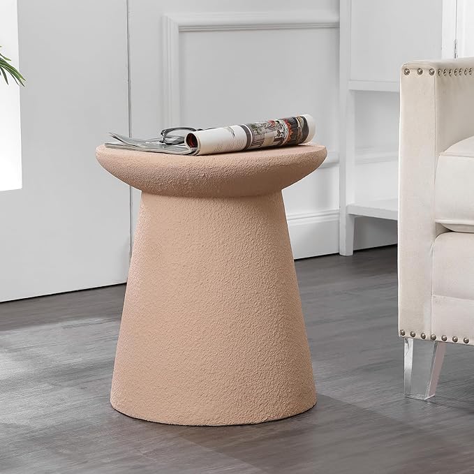 JONATHAN Y TBL1108B Hollie 18" Minimalist Modern Drum Indoor/Outdoor Accent Table Pedestal, Contemporary, Mid-Century, Art Deco, Bohemian, Patio, Garden Room, Bathroom, Living Room, Pink Frosted