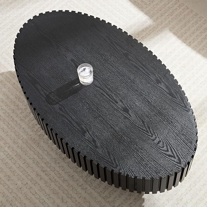 43.31'' Round Coffee Table for Living Room,Modern Handcraft Drum Coffee Table Wood Small Coffee Table with Sturdy Pedestal,Black