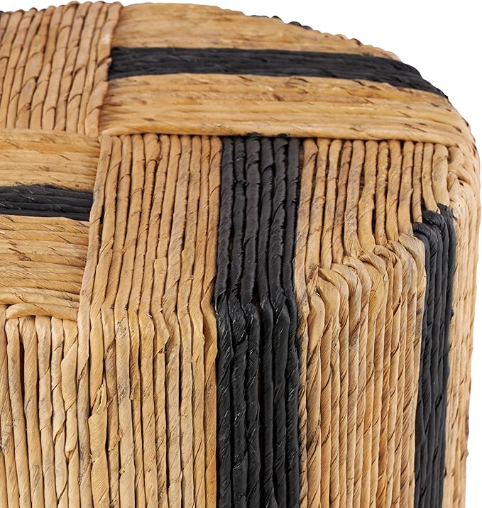 Deco 79 Banana Leaf Handmade Side End Accent Table Linear Wrapped End Table with Navy Stripes, Side Table 14" x 14" x 16", Brown