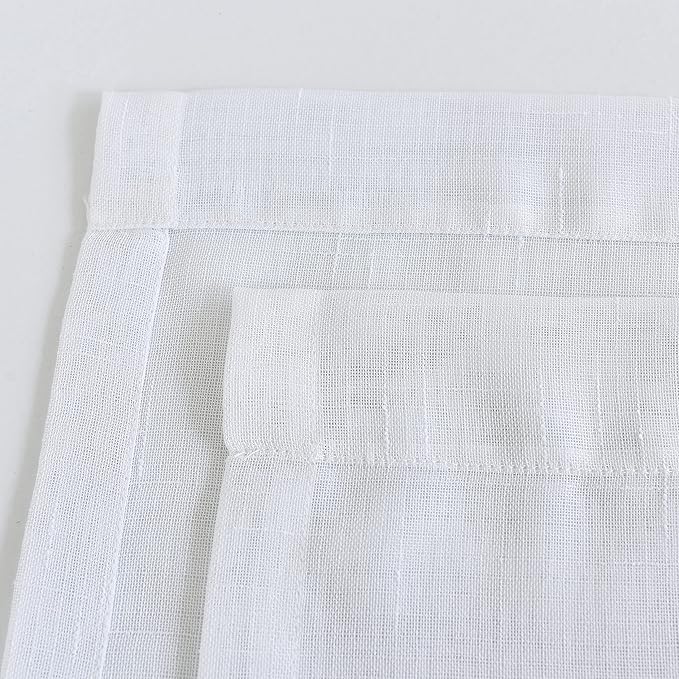 Sheer Curtains Faux Linen Semi Voile Light Filtering Drapes Pair for Bedroom Living Room, Set of 2 Grommet Top Window Curtain Panels (Each 54 x 84 Inch, White)