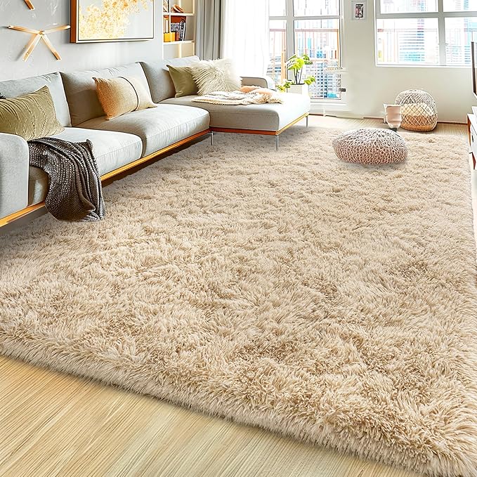 Ultra Fluffy Rug for Living Room Bedroom, 5x7 Fuzzy Large Area Rug for Living Room, Plush Soft Shag Carpet for Girl Boy Kids, Non Slip Rug Modern Indoor Home Decor Aesthetic, Camel
