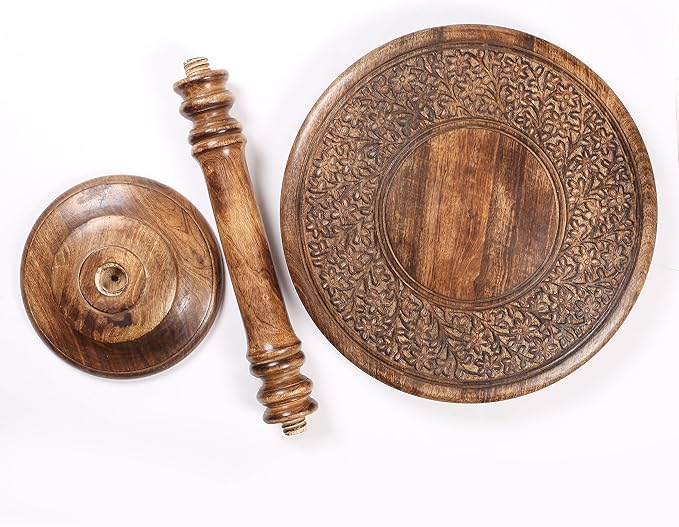 Goroly Home Hand Carved Wooden Pillar Table Pillar, Small End Table Nightstand Bedside Table for Living Room, Magazines, Books & Plants - 18x22 Inch - Antique Burnt