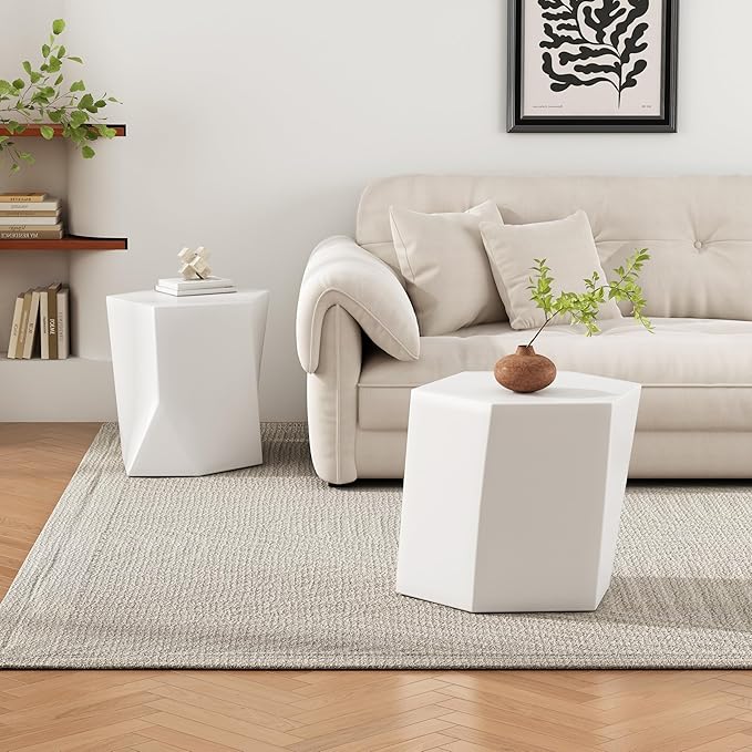 Nesting Coffee Table Set of 2, Modern Round Wooden Circle Accent Coffee Tables for Small Spaces Living Room Bedroom Balcony Office Drum Side Table