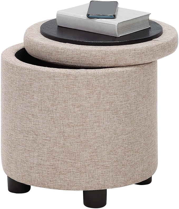 Designs4Comfort Round Accent Storage Ottoman with Reversible Tray Lid