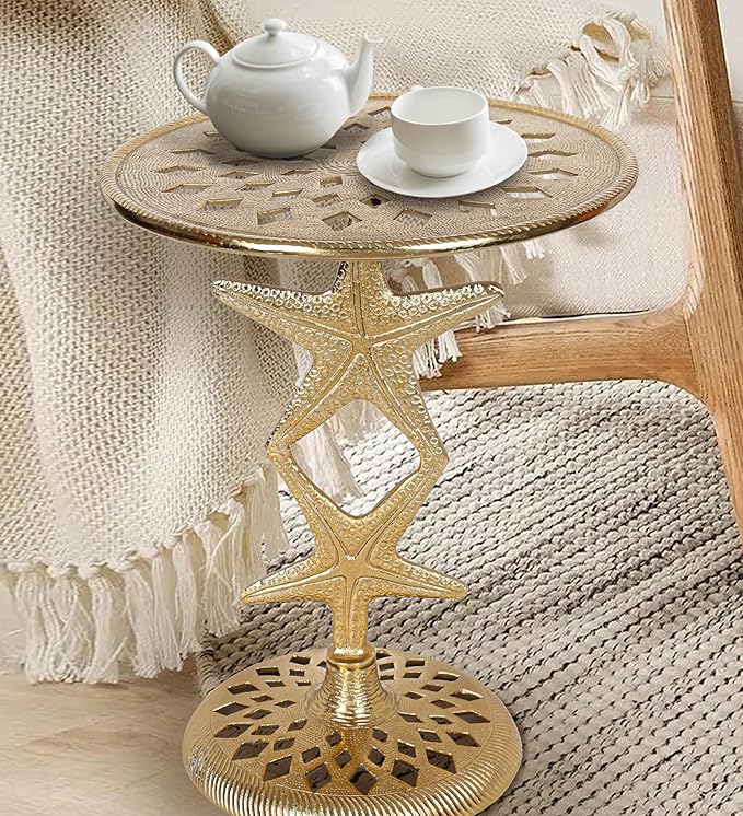 Alpha Living Home Drink Table Small Round Pedestal Side Table Modern Cocktail Table for Patio Sofa Couch Chair Vintage Indoor Metal End Tables for Living Room, Bathroom 15x19 (Gold)