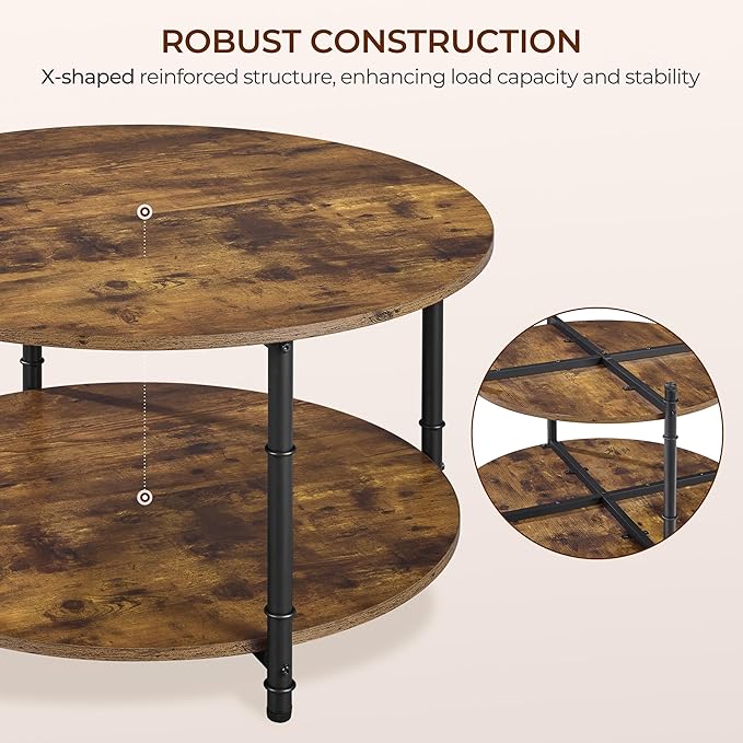 Yaheetech Round Coffee Table with Storage Shelf, 2 Tier Wood Coffee Table for Living Room Modern Accent Center Tables with Easy Assembly 31.5 x 18 Inches
