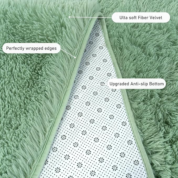Runner Rugs for Bedroom 2x6 Rug Runners for Hallways Non Slip Soft Shag Bedside Rug, Fluffy Area Rug Throw Rugs for Living Room, Floor Carpet Runner for Nursery Kids Dorm, Mint Green