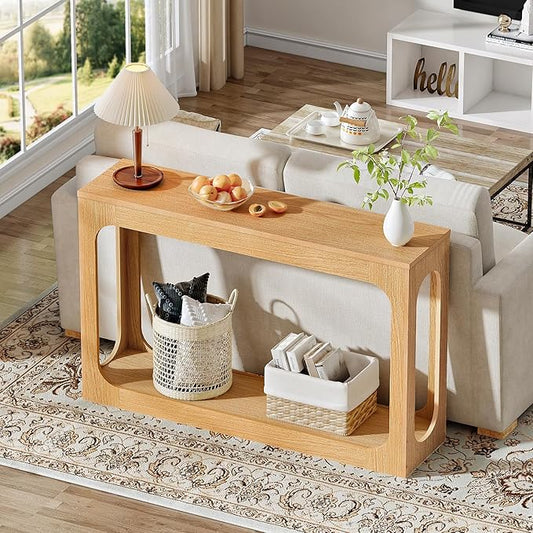 47.2" Long Console Table, Entryway Table, Hallway Table, 2-Tier Behind Couch Table, Corridor Decor Stand, Narrow Rectangular with Storage for Living Room, Entry, Hallway, Light Walnut MXG03NL