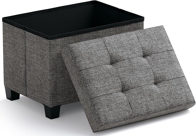 Ornavo Home Storage Ottoman Small Rectangle Ottoman with Legs, Foot Rest Stool Seat, Load up to 600 LB, for Living Room, Bedroom, Home Office, Dorm - 12 x 16 x 12, Dark Gray