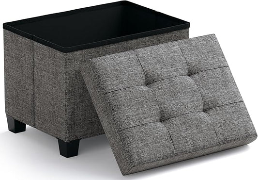 Ornavo Home Storage Ottoman Small Rectangle Ottoman with Legs, Foot Rest Stool Seat, Load up to 600 LB, for Living Room, Bedroom, Home Office, Dorm - 12 x 16 x 12, Dark Gray