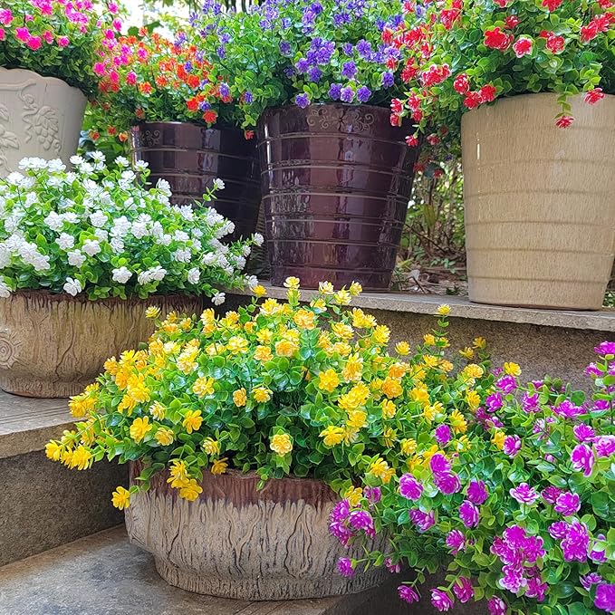 12 Bundles Artificial Flowers for Outdoors, UV Resistant Fake Flowers with Plastic Plants, Faux Flowers for Outside Window Box Front Porch Hanging Planter Decor (Yellow)