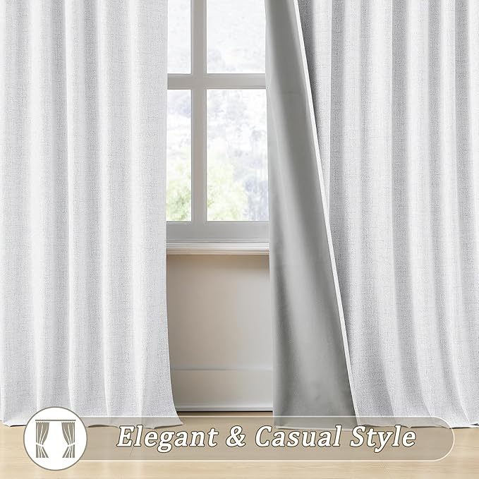 White Blackout Curtains 120 Inches Long Modern Farmhouse Back Tab Pleated Look Window Drapes for Bedroom Living Room 2 Panels 50x120x2