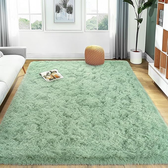 Ultra Fluffy Rug for Living Room Bedroom, 5x7 Fuzzy Large Area Rug for Living Room, Plush Soft Shag Carpet for Girl Boy Kids, Non Slip Rug Modern Indoor Home Decor Aesthetic, Sage Green