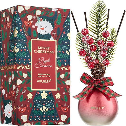 Airkeep Reed Diffuser Set, 5.07 oz(150ml) Apple Cinnamon Christmas Scented Diffuser with 8 Oil Diffuser Sticks,Home Fragrance Essential Oil Reed Diffuser for Home Room Bathroom Shelf Decor