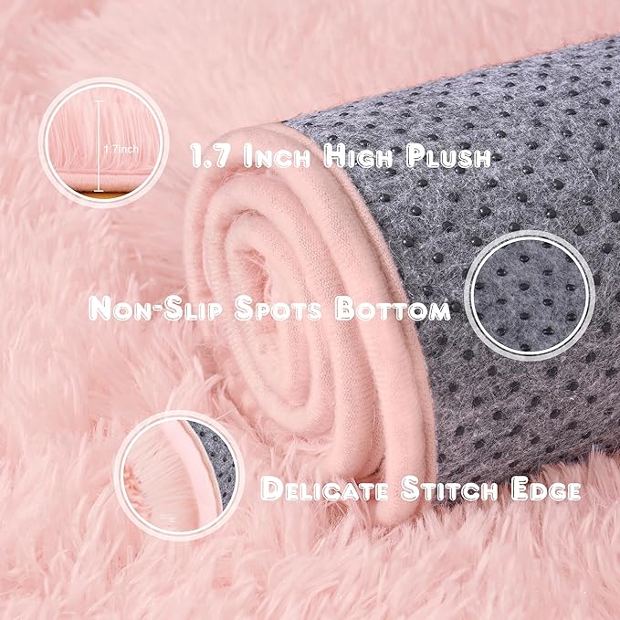 8x10 Large Area Rugs for Living Room, Ultra Fluffy Shag Rug for Bedroom, Modern Plush Soft Carpet for Girls Boys Kids Room Dorm Fuzzy Non Slip Rug for Home Decor Aesthetic, Pink