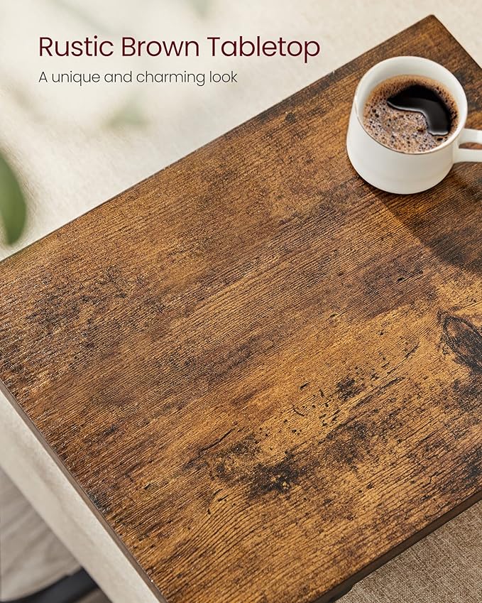 VASAGLE C-Shaped End Table Set of 2, Small Side Table for Couch, Sofa Table with Metal Frame for Living Room, Bedroom, Bedside, Rustic Brown and Black