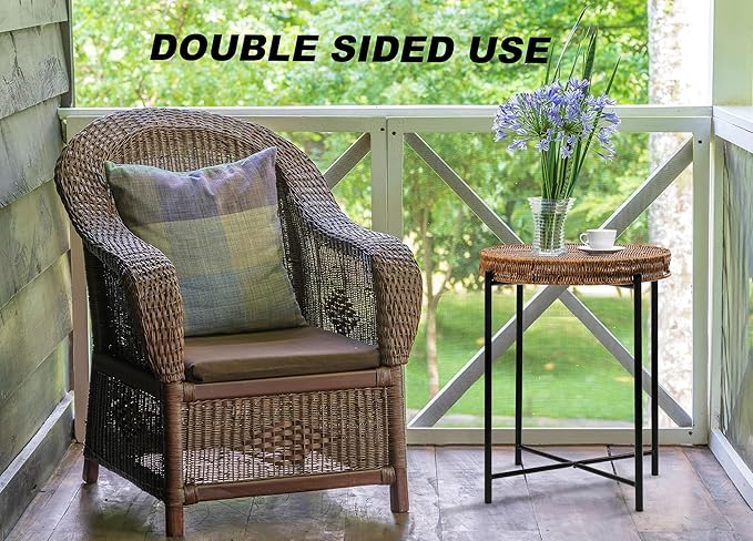 Small Wicker Round End Table, 16.5 in Rattan End Tables with Removable Tray, Waterproof Sofa Coffee Side Table, Indoor Outdoor Side Tables for Patio, Living Room Bedroom Office