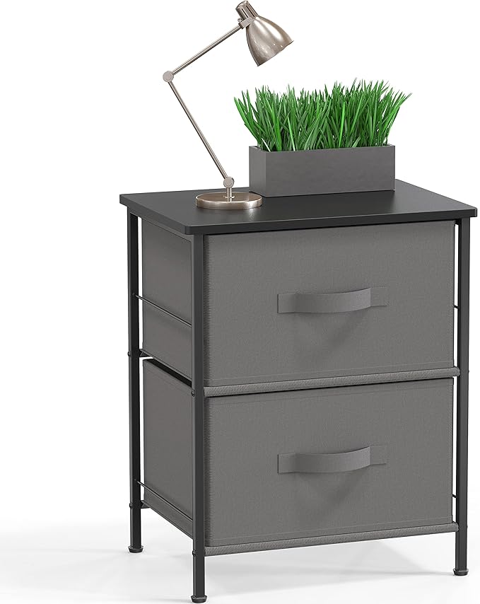SIMPLE HOUSEWARE 2 Tier Night Stands Dresser for Bedroom Organizer Drawer Storage Tower, Dark Grey